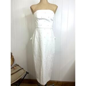Sachin + Babi Gemma Strapless Back-Bow Midi Dress White with Pearl Accent SZ 6